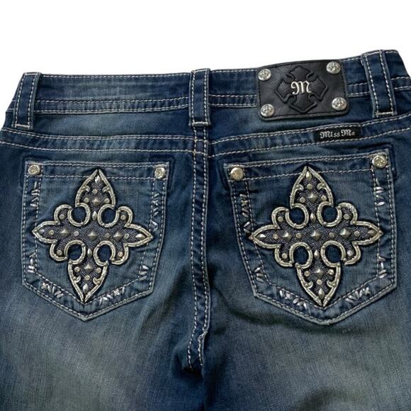 Miss Me Signature Jeans Women Size 28 Bootcut Pockets Rhinestones Whiskers Denim - Picture 8 of 12